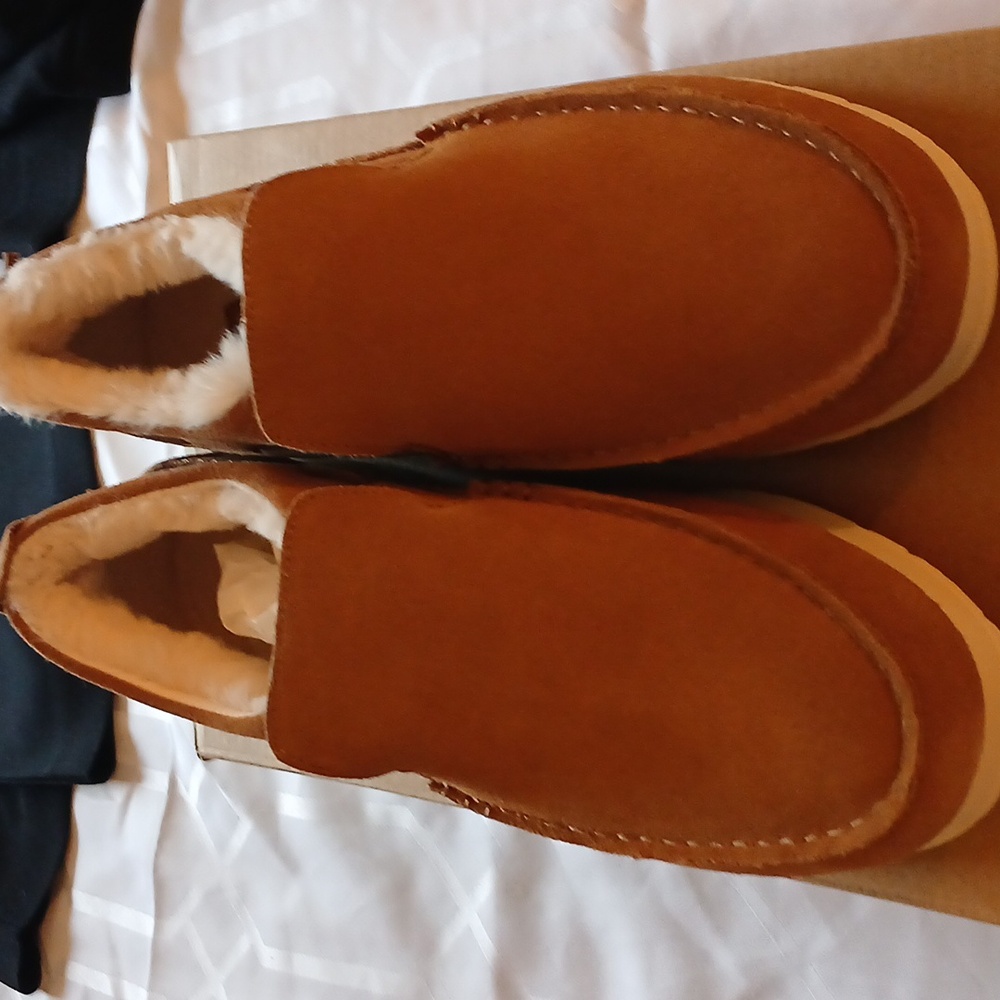 Sperry Moc slider suede tan men 8.5 soft shoes with fur lining inside